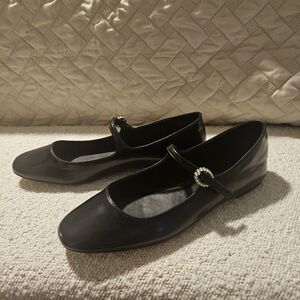 J. Crew Black Flats with Rhinestone Buckle